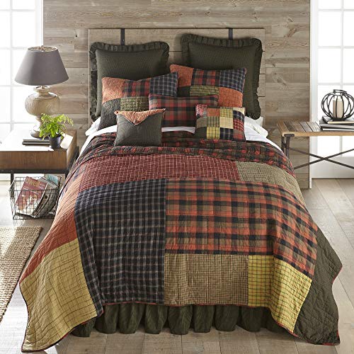  King Bedding Set - 3 Piece - Woodland Square Cotton Lodge Quilt Set With King Quilt And Two King Pillow Shams - Machine Washable