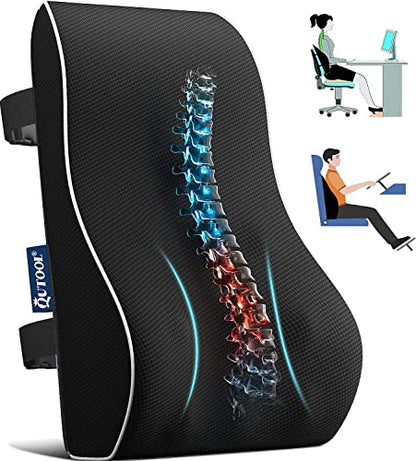  Lumbar Support Pillow For Office Chair Back Support Pillow For Car, Computer, Gaming Chair, Recliner Memory Foam Back Cushion For Back Pain Relief Improve Posture, Mesh Cover Double Adjustable Straps