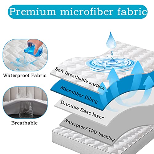  Waterproof Mattress Pad, Queen Size Quilted Fitted Mattress Pad, 100% Waterproof Breathable Soft Mattress Protector Stretches Up To 8-18 Inches, Cooling Mattress Topper For Queen Size Bed