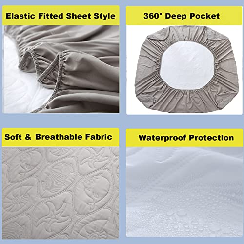  Twin XL Mattress Protector Waterproof Quilted Mattress Pad Cover Fitted Sheet Style 18" Deep Pocket Gray Twin Extra Long Size