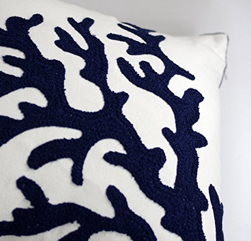  DECOPOW Embroidered Nautical Decor Pillow Cover,Square 18 Inches Decorative Canvas Pillow Cover For Nautical Style Deco By (Navy-Coral)