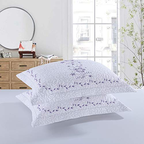  MarCielo 2 Pack Throw Pillow Covers Euro Sham Covers Pillow Shams Pillow Cover Embroidery (Standard, White/Lavender)