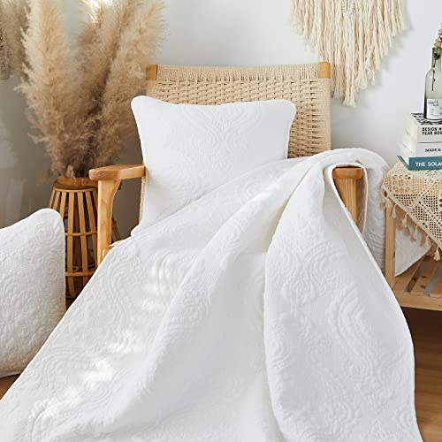  Brandream White Damask Quilted Pillow Shams Cotton Standard Size Pillow Cases Set Of 2 Comfy Soft Decorative Pillow Covers