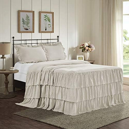  3 Piece Ruffle Skirt Bedspread Set King - Camel 30 Inches Drop Ruffled Style Bed Skirt Coverlets Bedspreads Dust Ruffles - Bedding Collections King Size - 1 Bedspread, 2 Standard Shams (Echo)