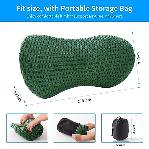  FOUSUPDT Lumbar Pillow, Memory Foam Lumbar Support Pillow For Office Chair And Car Seat, Back Support Pillow For Lower Back Pain Relief, Support Cushion Back Pillow For Sleeping, Driving(Dark Green)