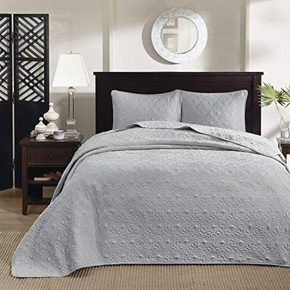  Madison Park Quebec Reversible Quilt Set Damask Design, Double Sided Stitching All Season, Lightweight Bedspread Bedding Set, Matching Sham, Cream, King(120"x118") 3 Piece