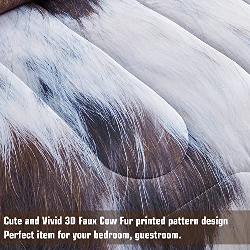  PERFEMET Cow Print Comforter Set Queen Size, Highland Cowhide Rustic Farmhouse Bedding Set, Western Farm Animal Fur Pattern Cowboy Duvet Set, (Brown White)