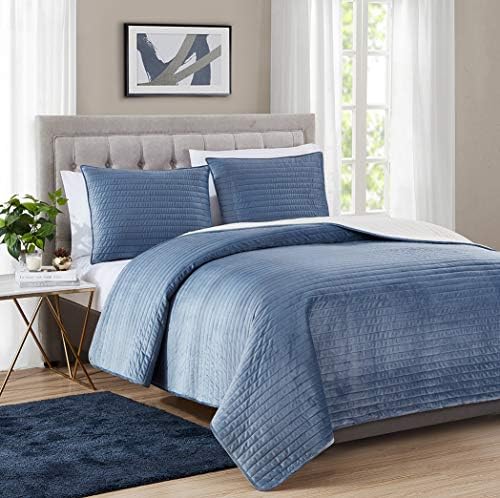  BOURINA Velvet Sherpa Blanket Quilt, Super Plush Quilt 3-Piece Bedding Large Double-Sided Plush Comfort Softest Quilt Sets, Queen 90×94" Light Grey