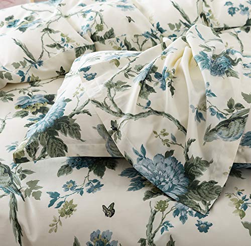  Exotic Modern Floral Print Bedding Birds Flowers Dusty Grey Design 100% Cotton Duvet Cover 3pc Set Hibiscus Blossom Branches In Muted Gray Blue (King, Egret White)