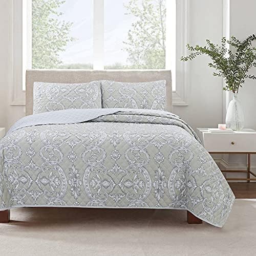  Cozy Line 4 Piece Daybed Cover Set - Pink Garden Bloom Floral Blue Rose Spring Reversible All Season Luxury Bedding With Bedskirt, Pillow Shams