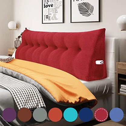  WOWMAX Large Bolster Triangular Headboard Pillow Twin Dorm Headboard Twin XL Bed Wedge Pillow For Headboard Bolster Pillow For Bed With Removable Cover, Corduroy Grey