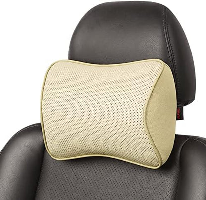  Aukee Car Headrest Pillow With Genuine Leather Cover Memory Foam Neck Cushion For Driving Home Office Black (Pack Of 2)