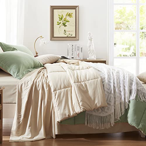  Anluoer Queen Size Bed In A Bag 7 Pieces, Sage Green Bed Comforter Set With Comforter And Sheets, All Season Bedding Sets With 1 Comforter, 2 Pillow Shams, 2 Pillowcases, 1 Flat Sheet,1 Fitted Sheet