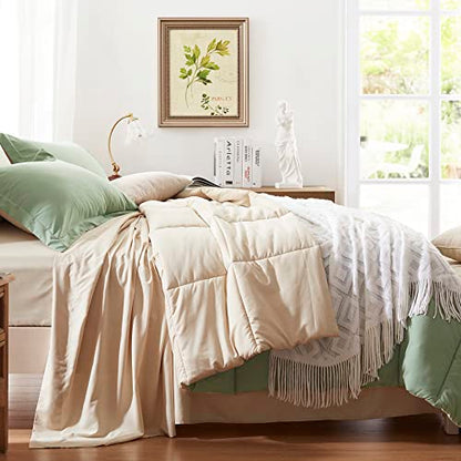  Anluoer Queen Size Bed In A Bag 7 Pieces, Sage Green Bed Comforter Set With Comforter And Sheets, All Season Bedding Sets With 1 Comforter, 2 Pillow Shams, 2 Pillowcases, 1 Flat Sheet,1 Fitted Sheet