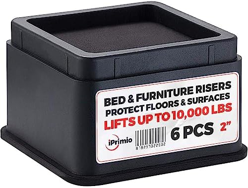  IPrimio Bed Risers - Square, 2 Inch Lift, Heavy Duty, 8 Pack, Up To 10000lbs - Bed Raising Blocks, Furniture Risers - Safe, Sturdy Bed Lifts For College Dorm Rooms, Couches, Tables, Desk Riser