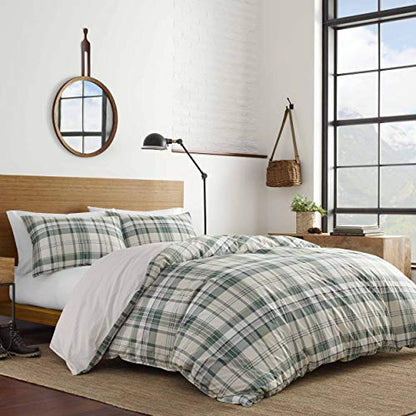 Eddie Bauer Home | Timbers Collection | 100% Cotton Soft & Cozy Premium Quality Plaid Duvet Cover Matching Shams, 3-Piece Bedding Set, Machine Washable, King, Evergreen , 104" X 88