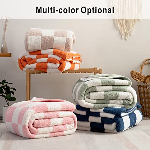  Throw Blanket With Checkerboard Plaid- Cozy Breathable All Seasons Soft Checkered Blanket Gingham Home Decor For Couch And Bed -Throw Size 51"x63",Light Khaki