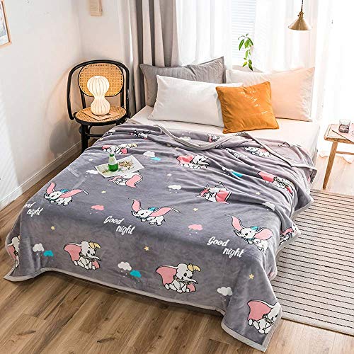  Dumbo The Flying Elephant Grey Nordic Coral Fleece Blanket Throws Bedspread Sheet Super Soft Microfiber Polyester Material Print (Queen90x98inch)