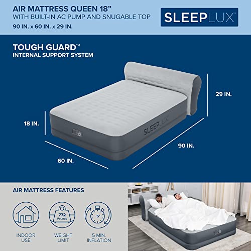  Queen Air Mattress With Headboard | Supersoft Snugable Top, Extra Durable Tough Guard | Raised Airbed With Built In Pump + USB Charger (90"x60"x29") Grey