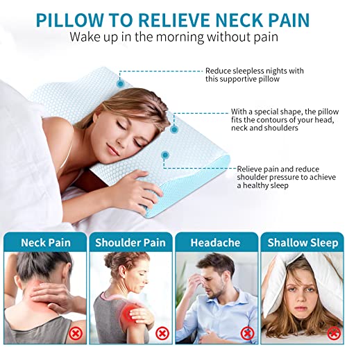  Memory Foam Pillows, Neck Pillow Queen Size Bed Pillow For Sleeping, Ergonomic Cervical Pillow Neck Support Pillow For Side Back Stomach Sleeper, Orthopedic Contour Pillow For Neck And Shoulder Pain