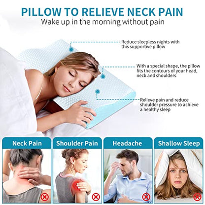  Memory Foam Pillows, Neck Pillow Queen Size Bed Pillow For Sleeping, Ergonomic Cervical Pillow Neck Support Pillow For Side Back Stomach Sleeper, Orthopedic Contour Pillow For Neck And Shoulder Pain