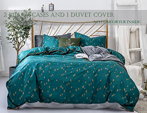  Bedding Duvet-Cover-Set, Queen Green Pine Pattern Cotton Luxury High Thread Soft Bedding Set,1 Duvet Cover And 2 Pillow Shams Comforter Cover-Set
