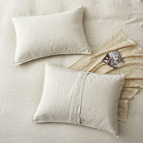  ATLINIA Bedding Duvet Cover Set Linen - 100% French Flax Washed Bed Sets Farmhouse Comforter Cover Set (1 Duvet Cover And 2 Pillow Shams) King Size Natural