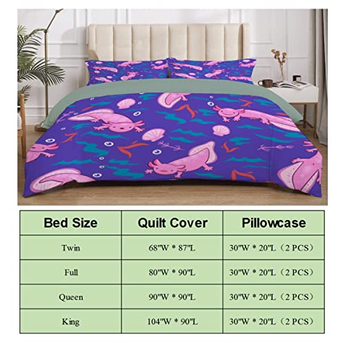  Ottoy Cute Axolotl Lightweight Comfortable 3 Pieces Duvet Cover Luxury Soft Bedding Quilt Set With Pillow Shams Full/Queen Size(No Comforter) 104"X90"