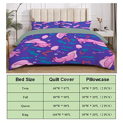  Ottoy Cute Axolotl Lightweight Comfortable 3 Pieces Duvet Cover Luxury Soft Bedding Quilt Set With Pillow Shams Full/Queen Size(No Comforter) 104"X90"