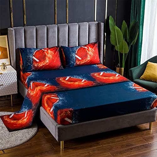  Bed Sheet 3 Piece Set 1 Flat+1 Fitted+1 Pillowcases-3D Sports Basketball Microfiber Bedding Sheet-Twin Size