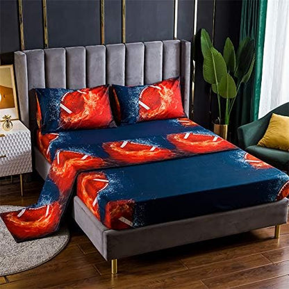  Bed Sheet 3 Piece Set 1 Flat+1 Fitted+1 Pillowcases-3D Sports Basketball Microfiber Bedding Sheet-Twin Size