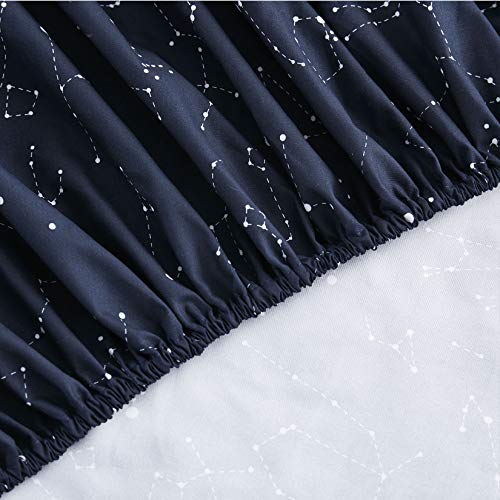  Wake In Cloud - Constellation Sheet Set, Navy Blue With White Space Stars Pattern Printed, Soft Microfiber Bedding (4pcs, Full Size)