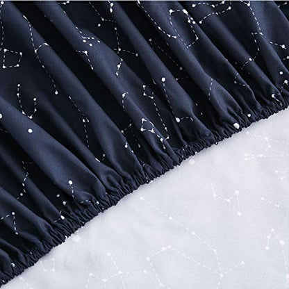  Wake In Cloud - Constellation Sheet Set, Navy Blue With White Space Stars Pattern Printed, Soft Microfiber Bedding (4pcs, Full Size)