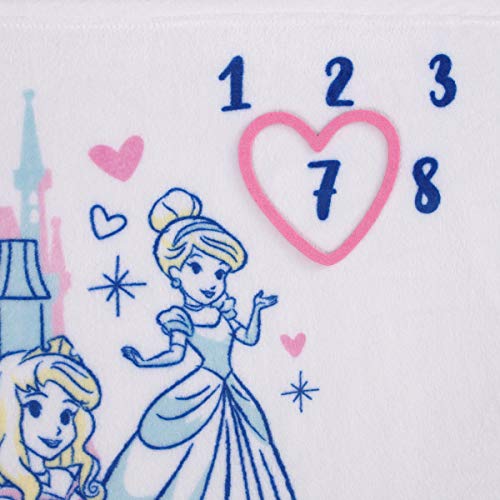  Disney Princess Pink, Aqua, Yellow & White Super Soft Milestone Baby Blanket, Pink, Aqua, Yellow, White