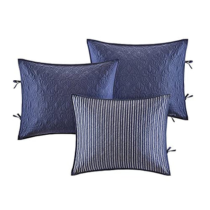  Solid Navy Blue White Striped 6 Piece Pc Twin Daybed Set Quilted Cover Bedding