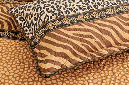  Masterplay 3-Piece Fine Animal Print Oversize (118" X 95") Quilt Set, Bedspread Coverlet (Caifornia) Cal King Size Bed Cover (Leopard Tiger Brown Black Stripe)