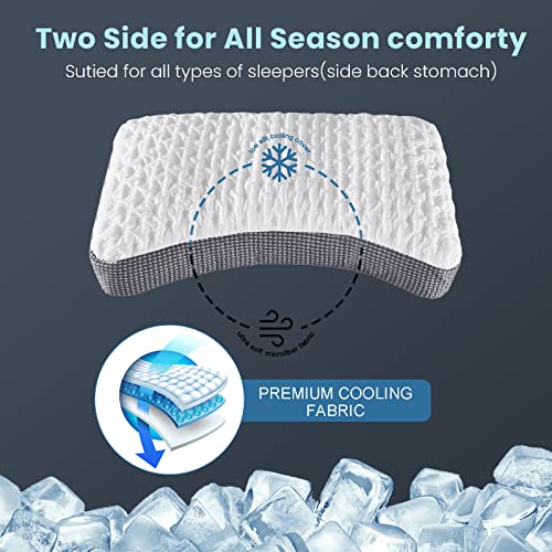  Tiooii Cooling Side Sleeper Pillow, Curved Pillow For Side Sleeper With Gusset,Adjustable Memory Foam Pillow With Washable Pillow Case(Queen Size)