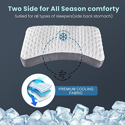  Tiooii Cooling Side Sleeper Pillow, Curved Pillow For Side Sleeper With Gusset,Adjustable Memory Foam Pillow With Washable Pillow Case(Queen Size)