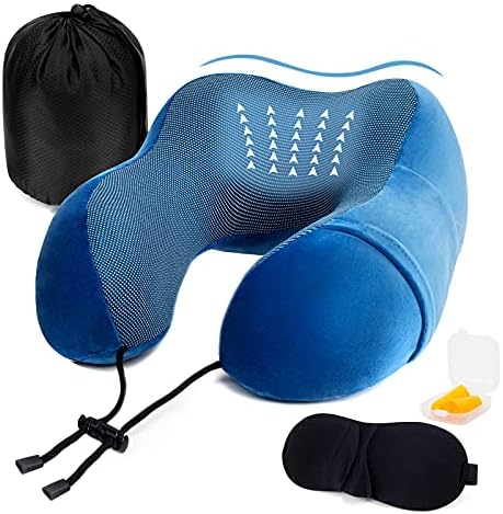  Golden Scute Travel Neck Pillow, Soft Travel Pillow For Airplanes 100% Memory Foam Airplane Pillow Travel Neck Pillow Sets For Airplane, Sleeping, Office, Neck Pain (Black)