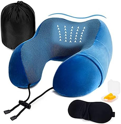 Golden Scute Travel Neck Pillow, Soft Travel Pillow For Airplanes 100% Memory Foam Airplane Pillow Travel Neck Pillow Sets For Airplane, Sleeping, Office, Neck Pain (Black)