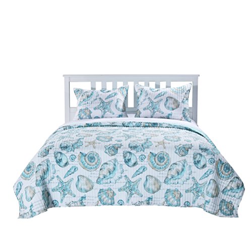  Barefoot Bungalow - GL-1709GMSK Cruz Coastal Quilt Set, 3-Piece King/Cal King, White