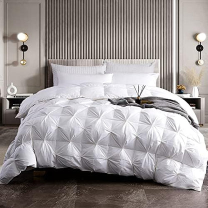  All Season King Size Feathers Down Comforter Duvet Insert, 100% Down-Proof Cover Duvet Insert With 8 Tabs, Light Blue 106x90 Inches