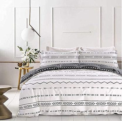 Duvet Cover King,600 Thread Count Cotton 3pcs King Duvet Cover Set Black Stripe Geometric Printed On White,Reversible With Zipper Closure 1 Duvet Cover And 2 Pillow Shams(King,Tuscan)