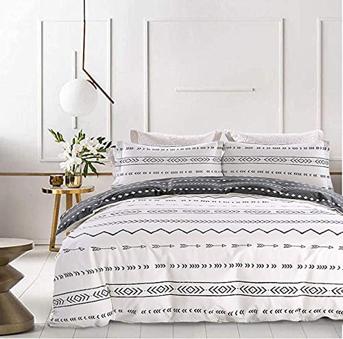  Duvet Cover King,600 Thread Count Cotton 3pcs King Duvet Cover Set Black Stripe Geometric Printed On White,Reversible With Zipper Closure 1 Duvet Cover And 2 Pillow Shams(King,Tuscan)