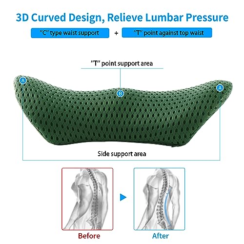  FOUSUPDT Lumbar Pillow, Memory Foam Lumbar Support Pillow For Office Chair And Car Seat, Back Support Pillow For Lower Back Pain Relief, Support Cushion Back Pillow For Sleeping, Driving(Dark Green)