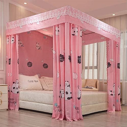 Tingxiu Romantic 4 Corner Post Blackout Bed Curtains With Sheer, Hollow-Out Stars Bed Canopy For Girls Boys Bedroom Decoration (Queen, Black-Hollow-Out Stars)