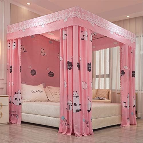  Tingxiu Romantic 4 Corner Post Blackout Bed Curtains With Sheer, Hollow-Out Stars Bed Canopy For Girls Boys Bedroom Decoration (Queen, Black-Hollow-Out Stars)