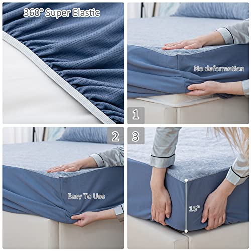  OMERAI Cooling Sheets Cooling Bed Sheets Queen Sheet Set Cooling Blanket For Hot Sleeper Breathable Bedding Sheets 4 Pcs,1 Cooling Flat Sheet,1 Cooling Fitted Sheet,2 Cooling Pillowcases, (Queen Blue)