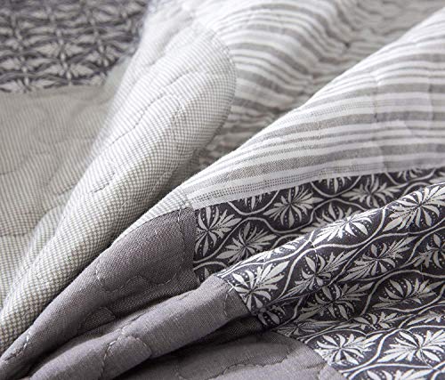  Cotton 3-Piece Quilt Set - Queen Size With 2 Shams: In The Mist Farmhouse Patchwork Bedding, Country Quilted Bedspread, Gray Bedding Lodge Comforter, Bedspreads & Coverlets