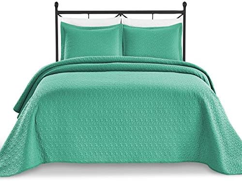 Unknown Luxe Bedding Solid Color Lightweight Oversize Cotton Filled Stitched 3-Piece Olive Leaves Bedspread Coverlet Set (King/California King, White / Peace)